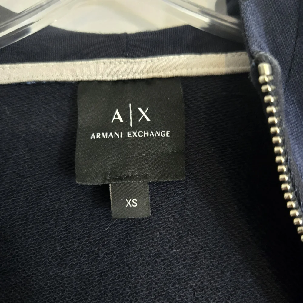 Armani‎ Exchange Men’s Blue Black Logo Zip Hoodie XS Graphic Print Sweatshirt